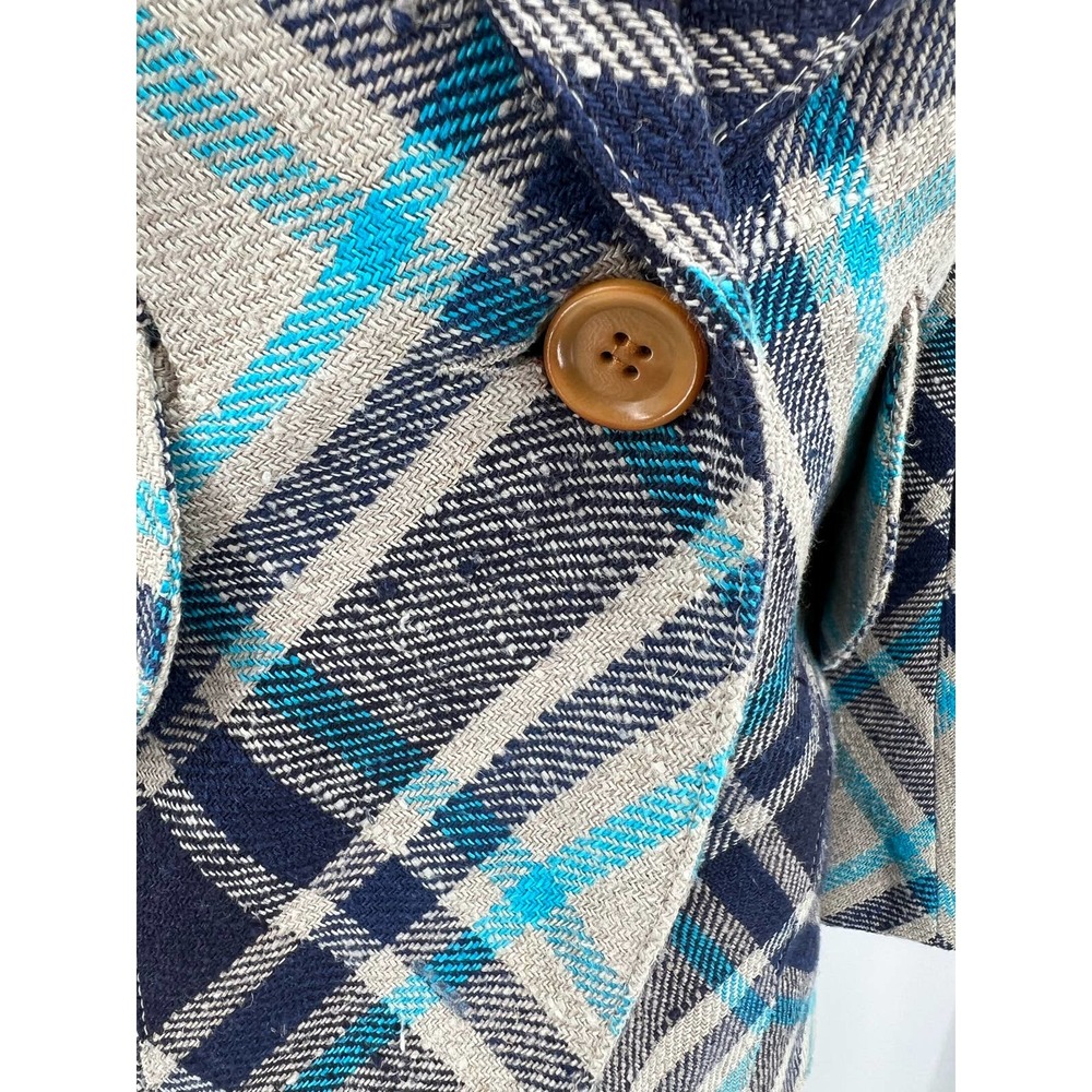 Smythe Plaid Blazer in Navy, Teal & Cream with Leather Elbow Patches - Picture 8 of 15